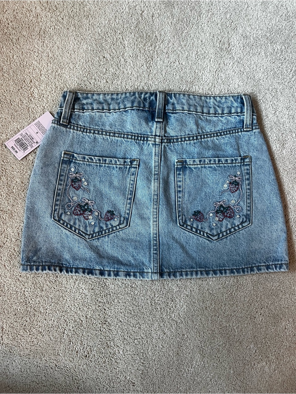 wild fable Light Blue Embroidered Denim Mini Skirt with Cute Strawberry Pockets